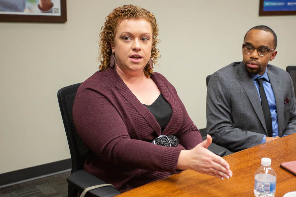 Dispensary licenses sought by Jamie Tillman, left, and Desmond Morris have been denied. They’re pictured above last month for SBJ’s CEO Roundtable on medical marijuana.